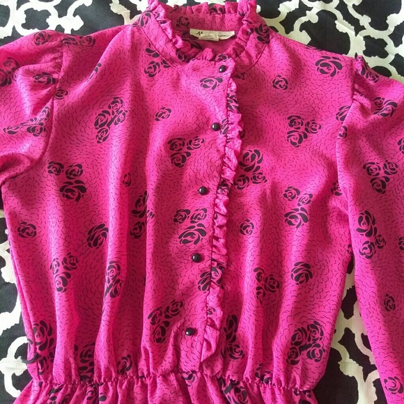 VTG Pink Black Off Center Floral Rose Princess - Picture 3 of 7